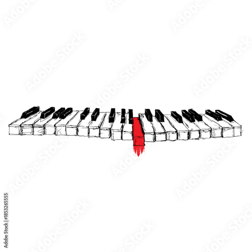 Piano keys with one red key highlighting music and creativity in a simple design