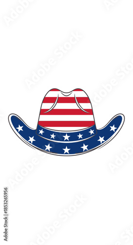 Cowboy hat with american flag pattern isolated on white background.