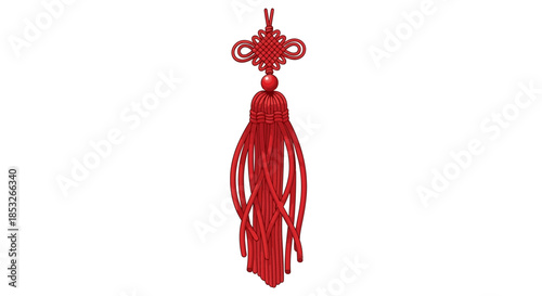 Red chinese knot with tassel isolated on white background.