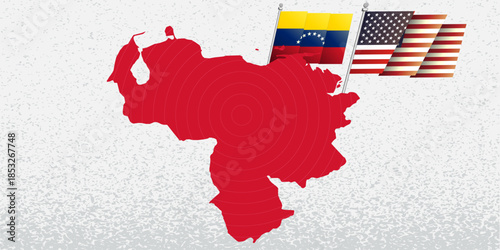 United states American and Venezuelan flag military sea blockade against Venezuela. Concept of a possible military conflict, war tension, Cooperation, partnership, negotiation background