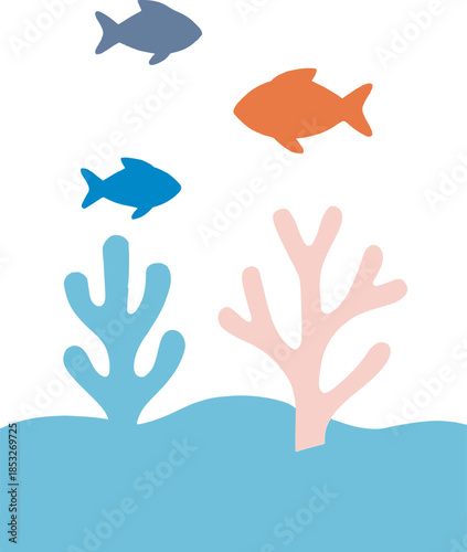 Colorful fish in a coral reef isolated on white background