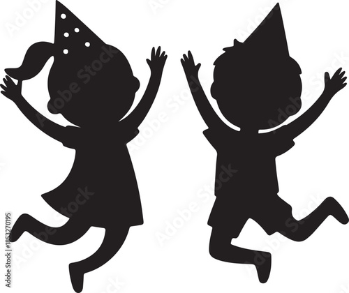 Children celebrating birthday isolated on white background