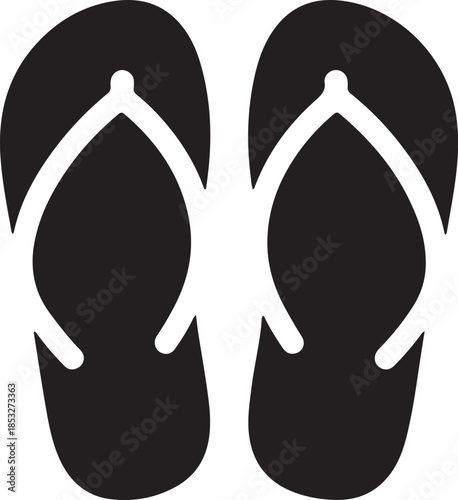 Black flip-flops isolated vector graphic icon. perfect casual summer footwear for beach, pool, vacation, travel, leisure, relaxing.
