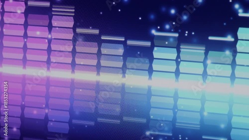 Sound Equalizer. Digital music or sound wave footage. Audio waveform equalizer scale on black loop animation. Color music equalizer abstract. Gradient spectrum bar graph. Wave Glowing Pulsing dancing