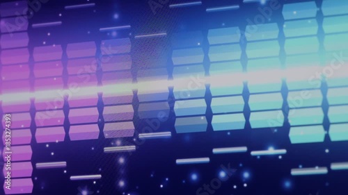 Sound Equalizer. Digital music or sound wave footage. Audio waveform equalizer scale on black loop animation. Color music equalizer abstract. Gradient spectrum bar graph. Wave Glowing Pulsing dancing