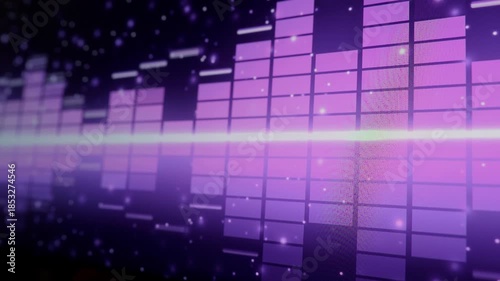 Sound Equalizer. Digital music or sound wave footage. Audio waveform equalizer scale on black loop animation. Color music equalizer abstract. Gradient spectrum bar graph. Wave Glowing Pulsing dancing