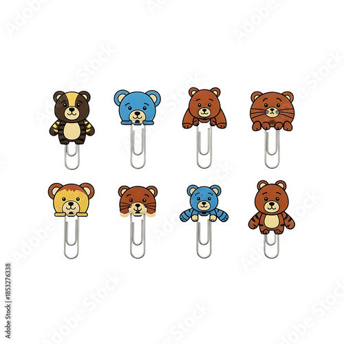 Adorable bear paper clips in various colors and designs. 