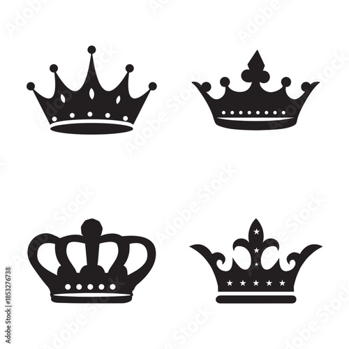 royal crown silhouettes icons set