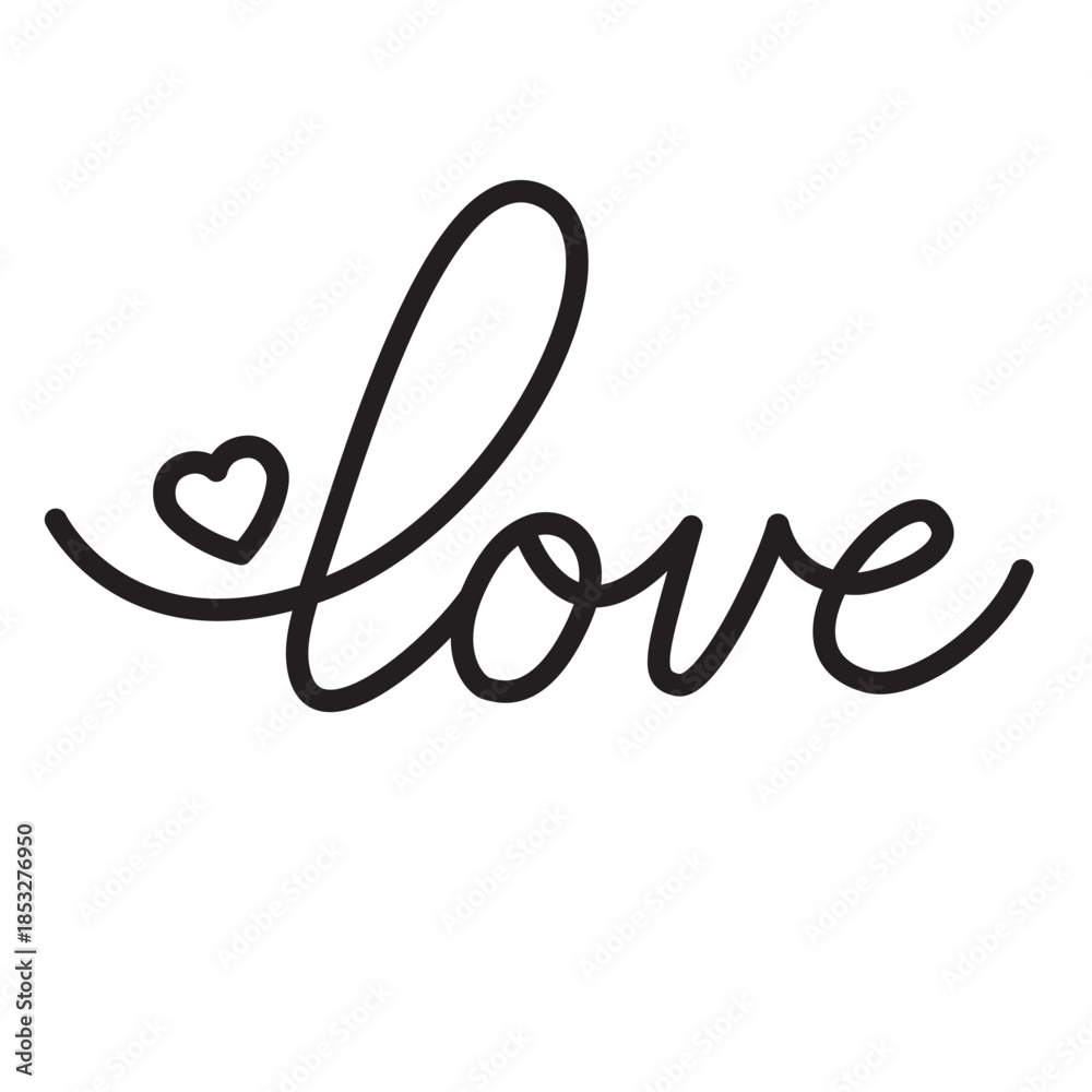 Naklejka premium Minimal handwritten love line icon with editable stroke. Clean outline lettering vector for Valentine day designs, romantic cards, greetings, and modern festive graphics.