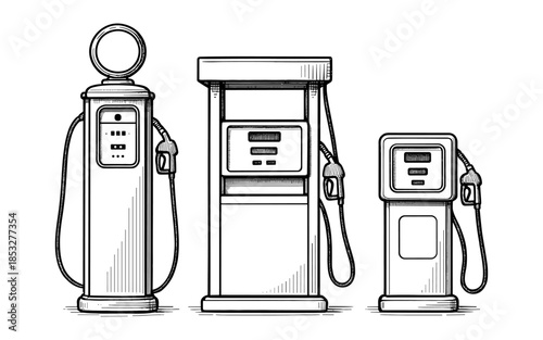 Retro and modern gasoline pumps in a detailed vintage design