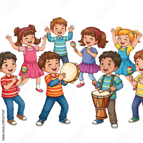 A cheerful musical performance featuring a group of kids. 