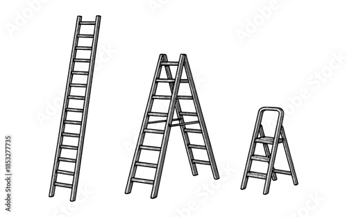 Hand drawn set of ladders: collection of various ladder styles in sketch design