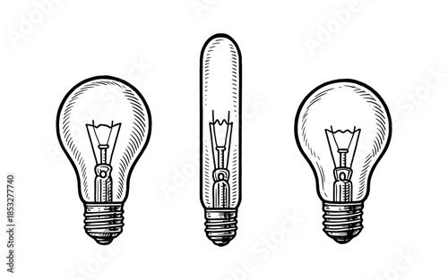 Vintage light bulb sketches with different filament designs