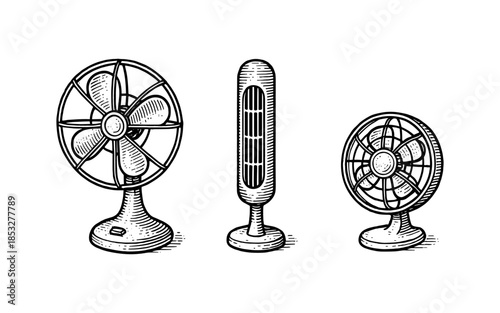 Vintage fan sketch collection with pedestal and tower designs