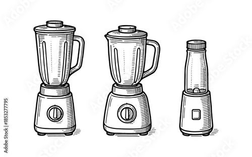 Hand drawn kitchen blenders set: retro style home appliances collection