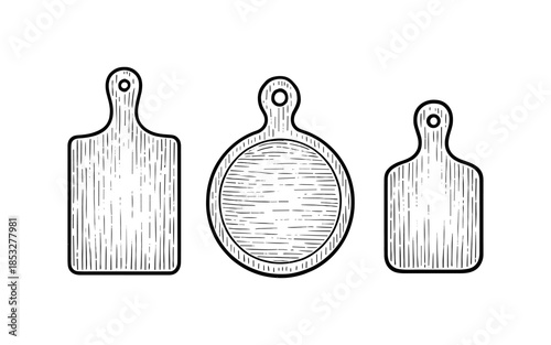 Rustic cutting boards: vintage engraved kitchen essentials in black and white