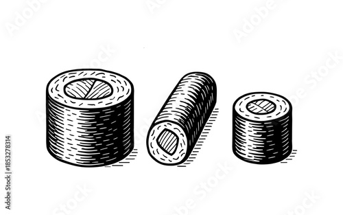 Hand-drawn sketch of circular objects in vintage engraving style