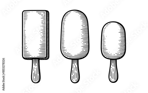 Hand drawn popsicle collection: vintage ice cream on sticks in black and white