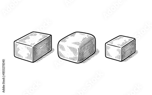 Hand drawn sketch of wood blocks in various shapes and sizes