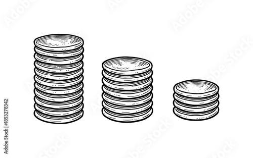 Hand drawn sketch of coin stacks depicting financial growth and economic concepts