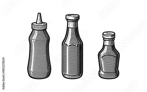 Vintage etched condiment bottles collection for culinary designs