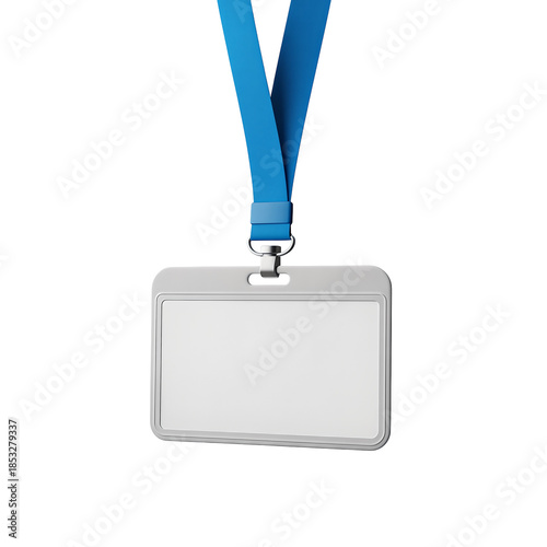 Blank ID Card Holder Hanging with Blue Lanyard White Isolated on transparent background, png