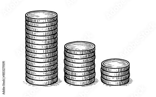 Hand-drawn coin stacks depicting financial growth and economic concept
