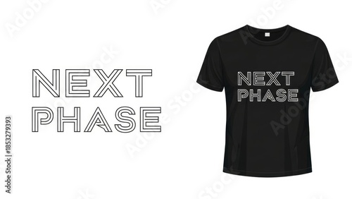 Black t-shirt with next phase text isolated on white background