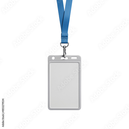 Blank Vertical ID Card Holder with Blue Lanyard, Realistic 3D Render White Isolated on transparent background, png