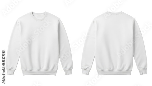 Blank white sweatshirts front and back view isolated on white background