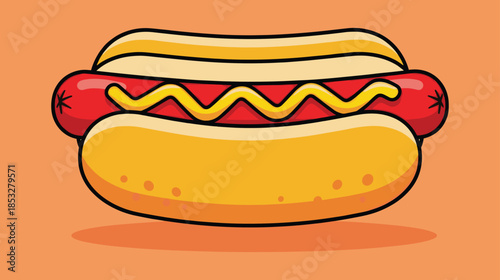 Delicious Hot Dog with Mustard on Bun Illustration