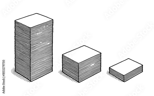 Stacked 3d bar chart in sketched isometric style representing growth