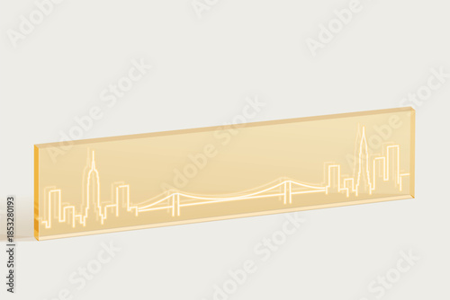 New York Engraved Skyline on Transparent Material - Minimal Line Art