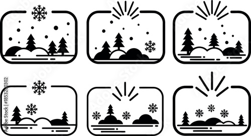Black and White Winter landscape Set for Illustrations
