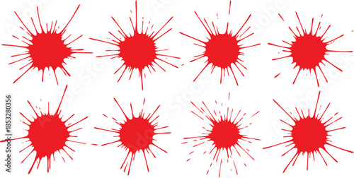 Red paint splatter burst icon set