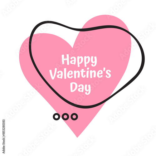 Modern Valentine's Day greeting card with pink heart and abstract graphic elements
