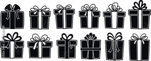 Black and White Gift boxes Set for Illustrations