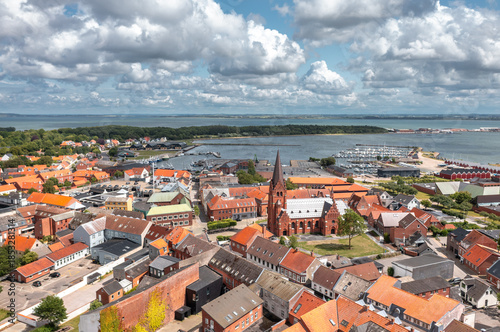 Fotografía Aerial view of Nykøbing Mors, North Jutland Region, Denmark—harbor cityscape and