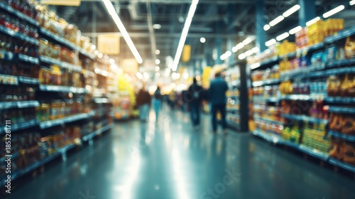 Wallpaper Mural A busy grocery store aisle shows shoppers walking through rows of shelves filled with various products. The store is bustling with activity during peak shopping time. Torontodigital.ca