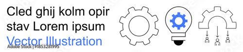Innovation, teamwork, creativity, mechanics, development, process optimization. Gear and light bulb design with elements of connectivity. Innovation and teamwork as core