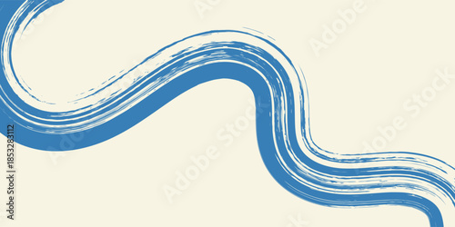 Grunge grainy blue brush stroke with spray texture. Hand drawn distress damaged vintage banner with zigzag bold line. Rough thick brush stroke texture. Spray paint effect vector background.