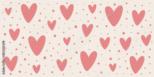 Seamless heart pattern with cute love shapes on pink background. Perfect Valentine's Day design for romantic cards, gift wrapping, or heart-themed textile prints