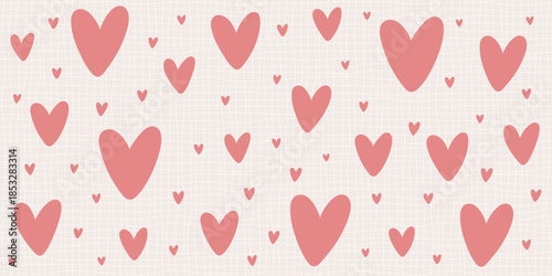 Cute seamless pattern featuring small love hearts in red and pink. Ideal romantic background for Valentine cards, wedding decor, or girly fashion fabric designs