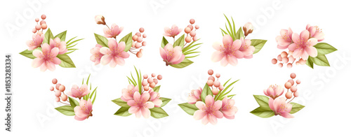 Realistic spring flowers set in vibrant colors create an elegant floral bouquet illustration with white background perfect for romantic greeting cards and wedding designs