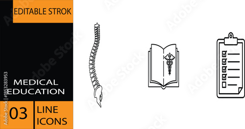 Medical education icons set for healthcare professionals