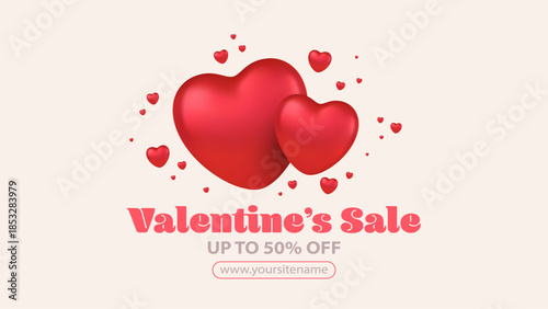 Romantic valentine balloon arrangement with glossy pink hearts. 3D love day decoration featuring floating heart shapes. Sweet festive design for February 14 celebration