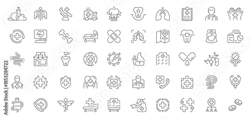 Medicine icons set. editable line icons in outline style, healthcare symbols