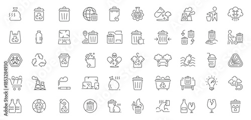 Waste management icons set. editable line icons, recycling, and eco symbols