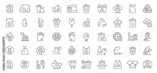 Waste management icons set. linear, editable line icons for recycling and eco solutions