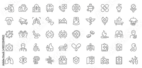 Medical icons set. editable line icons, outline style for healthcare and hospitals